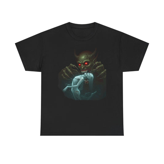 Gothic Horror Unisex Heavy Cotton Tee with Demon Design