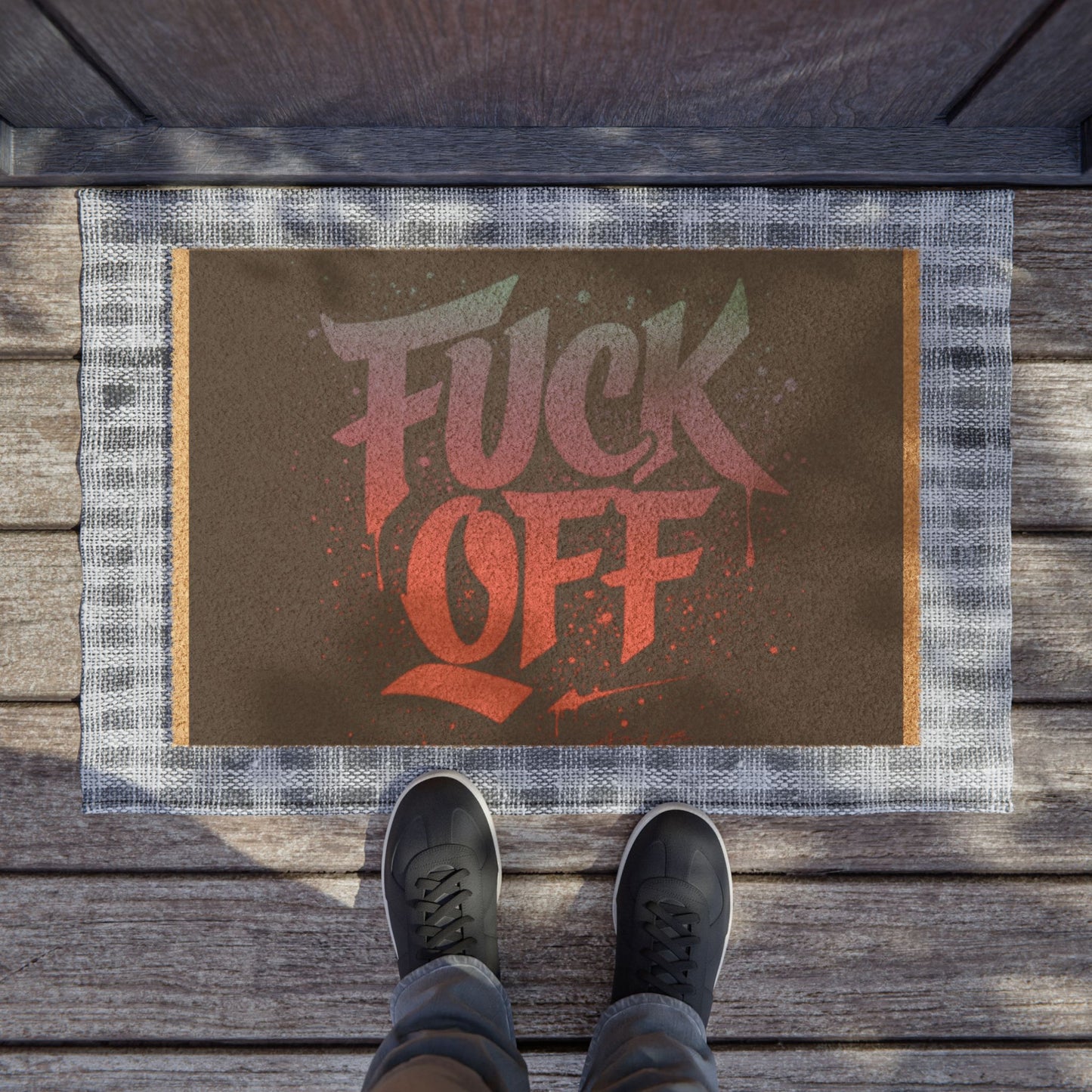 Edgy Welcome Doormat - 'F*CK OFF' Graffiti Design for Trendy Home Entryway